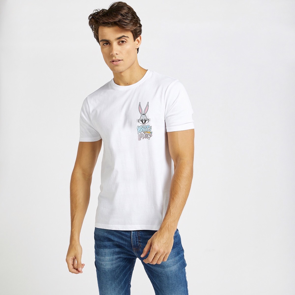 Bugs Bunny Print Crew Neck T-shirt with Short Sleeves 1