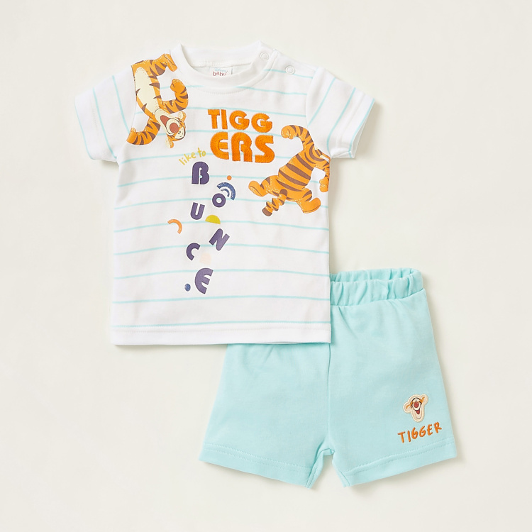 Disney Embroidered Round Neck T-shirt and Contrast Shorts Set