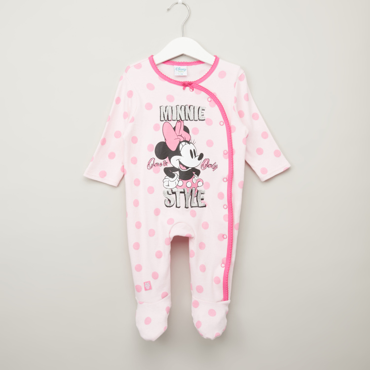 Disney Minnie Mouse Print Closed Feet Sleepsuit with Long Sleeves