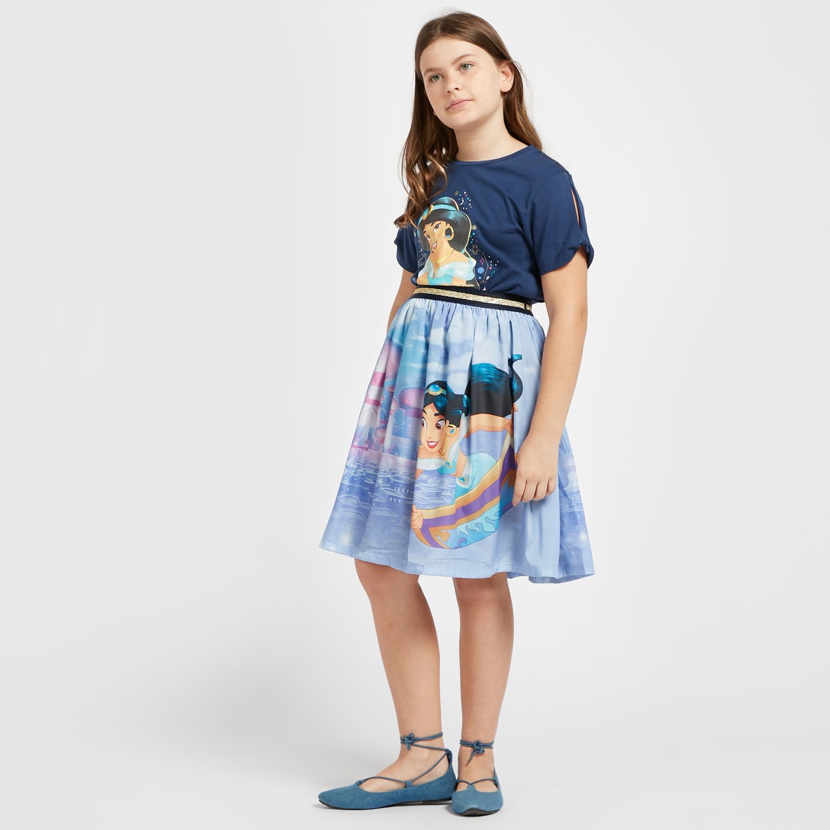 Jasmine Print T-shirt with Short Sleeves and Pleated Skirt Set 2