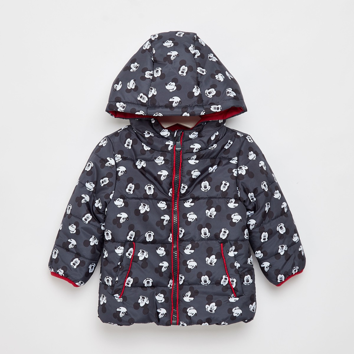 Mickey Mouse Print Padded Jacket with Hood and Zip Closure 1