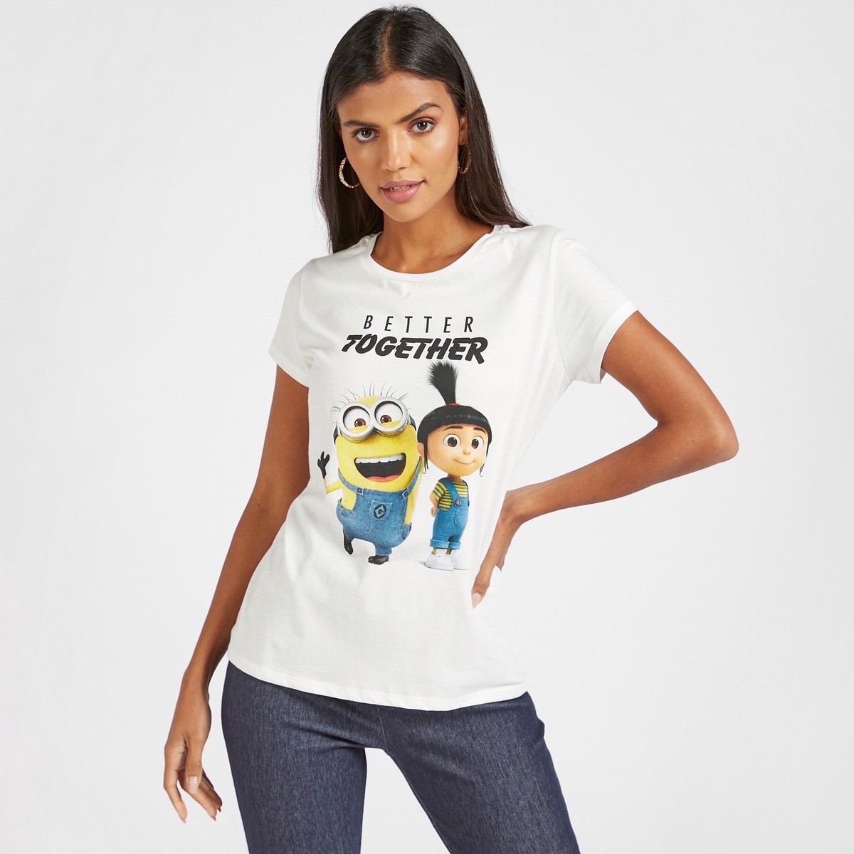 Minion Print Round Neck T-shirt with Short Sleeves 1