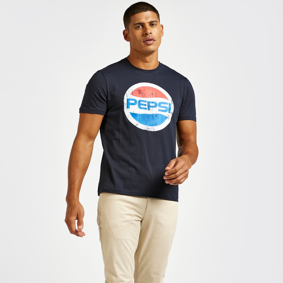Pepsi Logo Print T-shirt with Round Neck and Short Sleeves 1