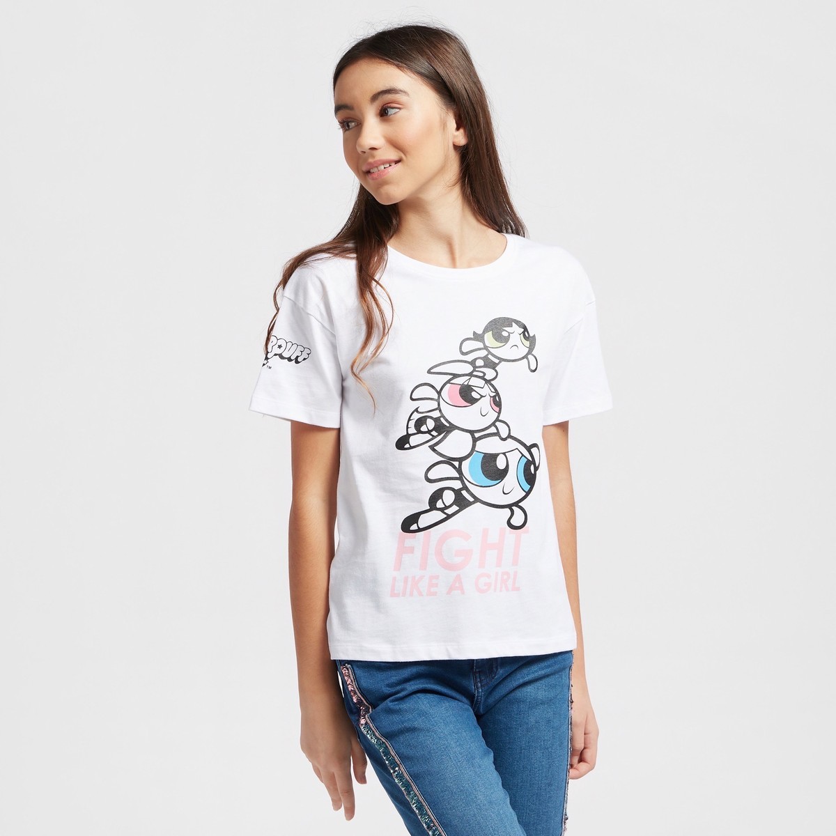 Power Puff Girls Print Boxy T-shirt with Short Sleeves 1