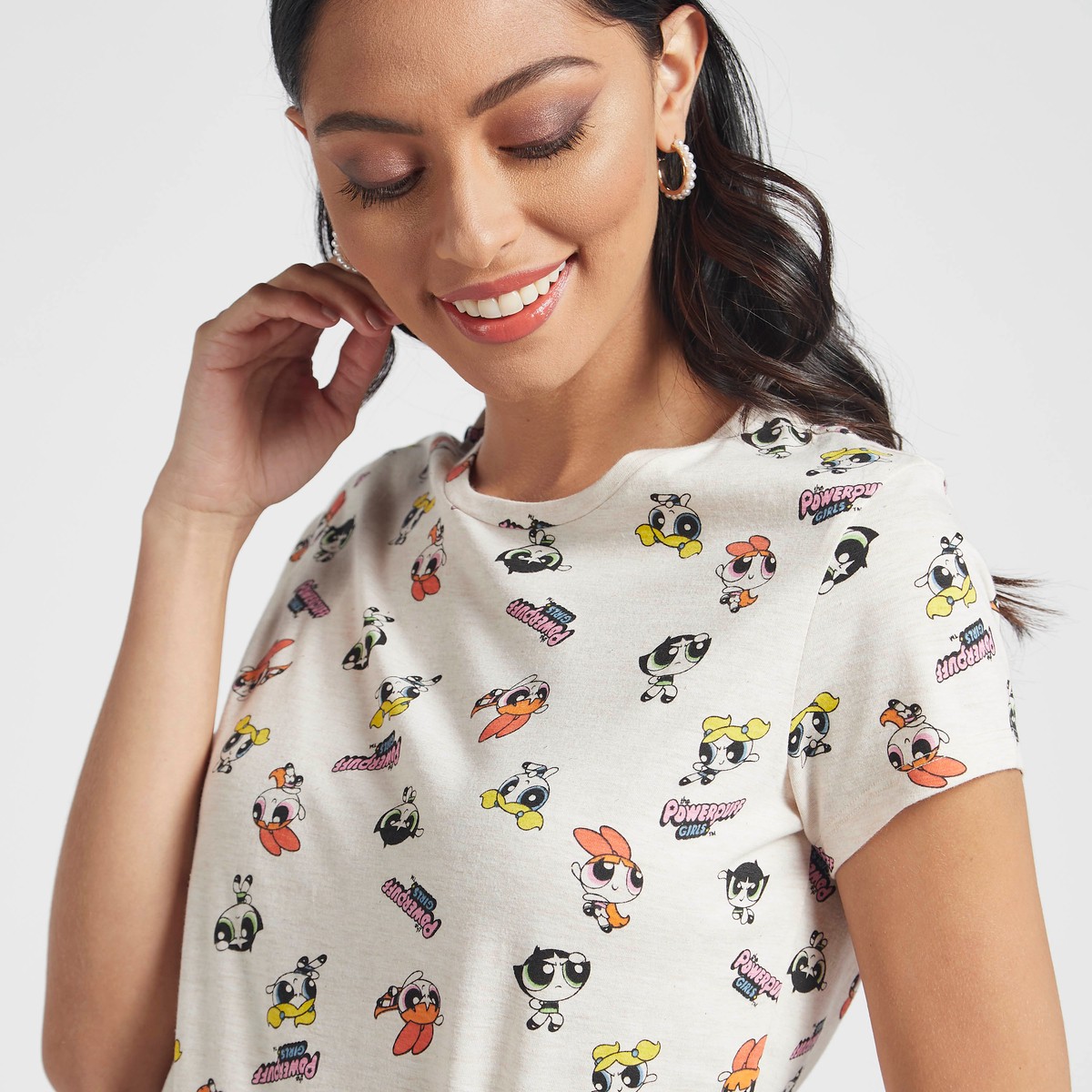 Power Puff Girls Print T-shirt with Round Neck and Short Sleeves 3