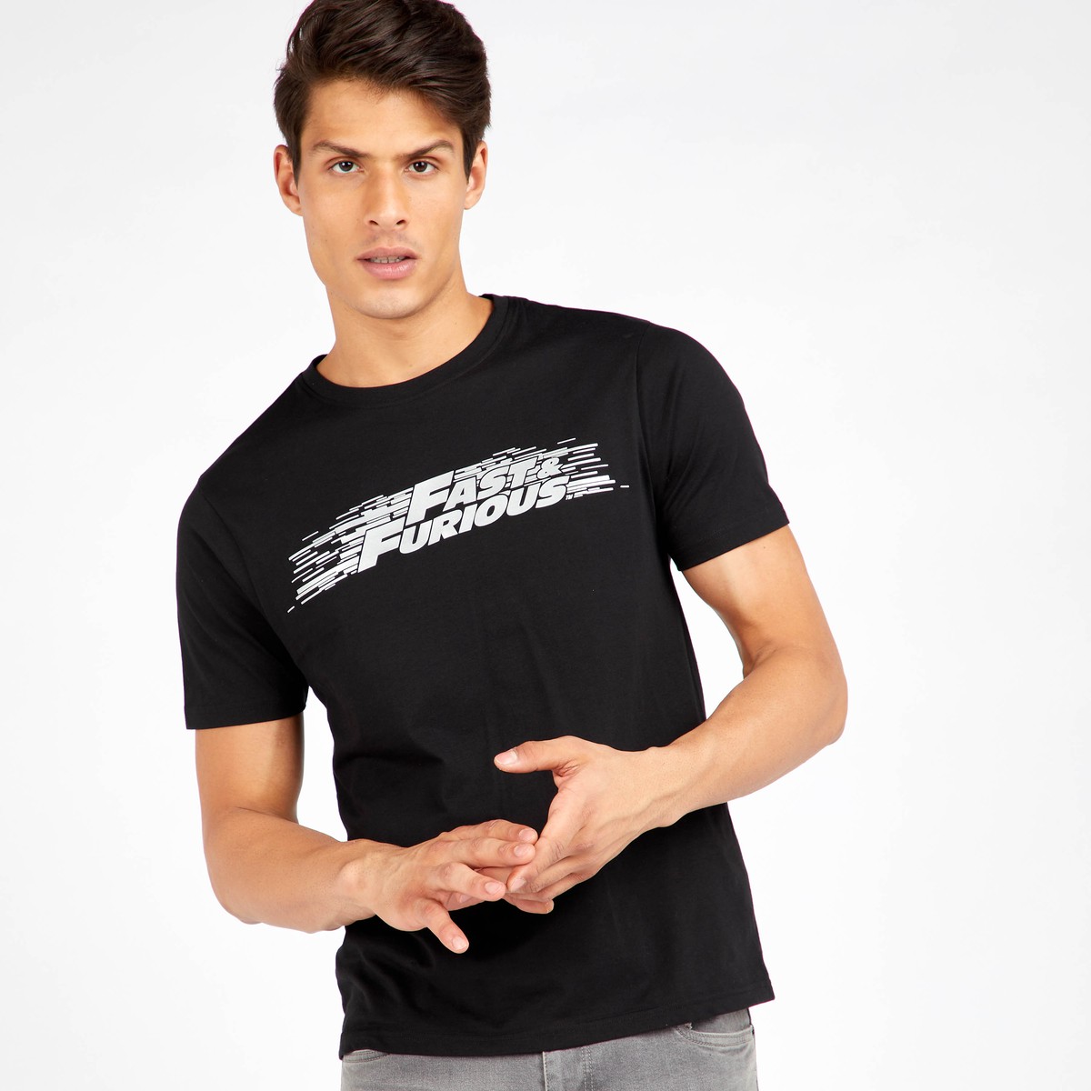 Slim Fit Fast & Furious Print T-shirt with Short Sleeves 1