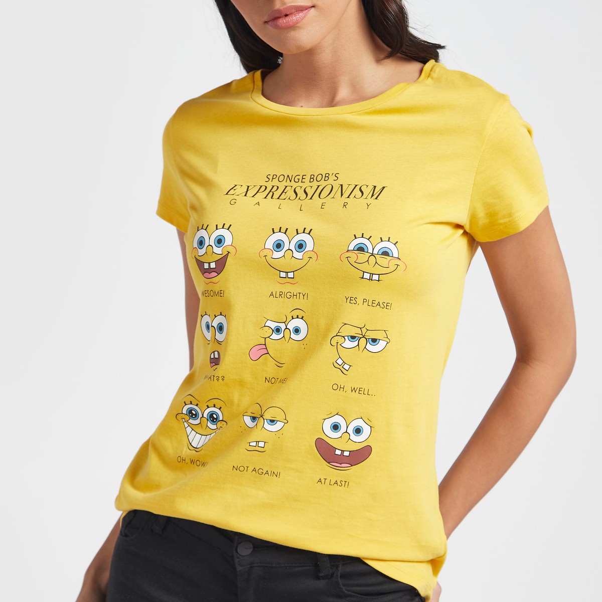 Sponge Bob Print T-shirt with Round Neck and Short Sleeves 2