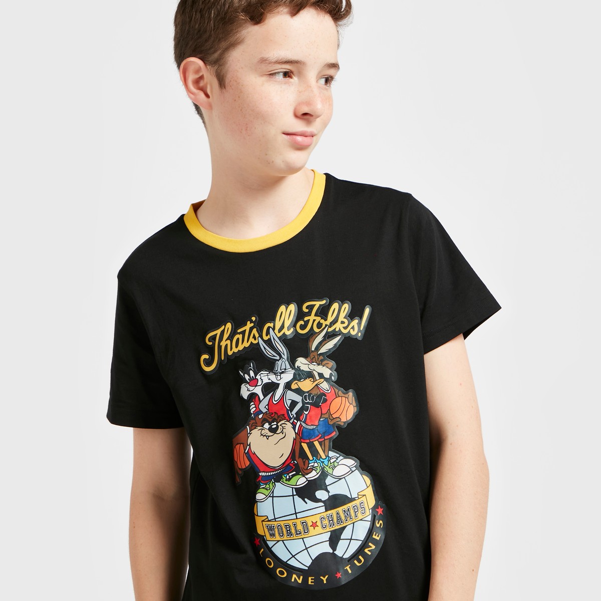 That's All Folks Print T-shirt with Round Neck and Short Sleeves 3
