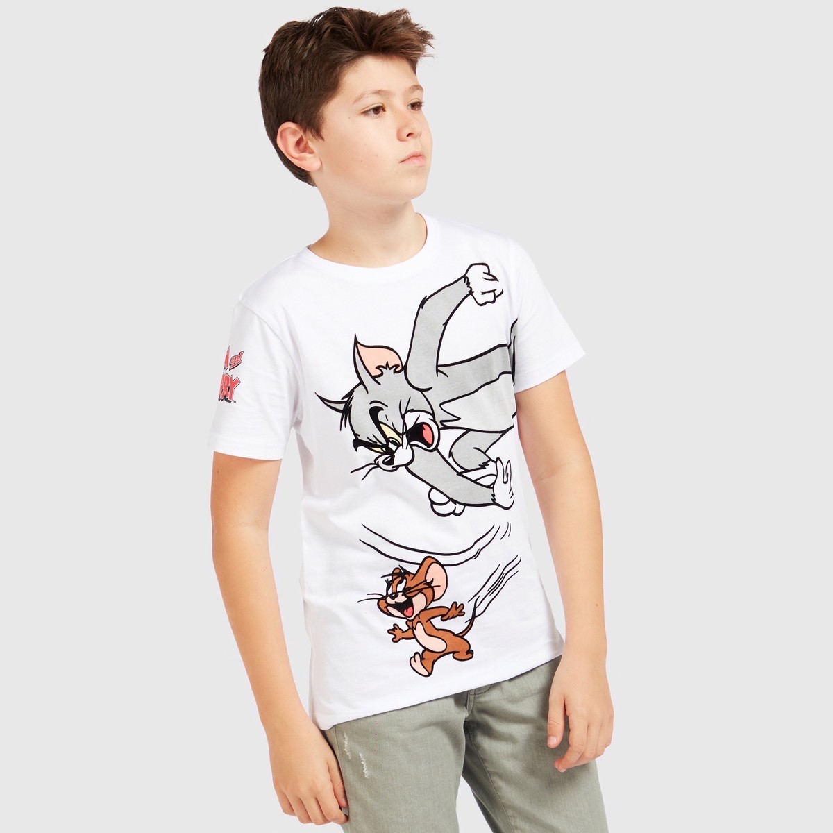 Tom & Jerry Print T-shirt with Round Neck and Short Sleeves 1